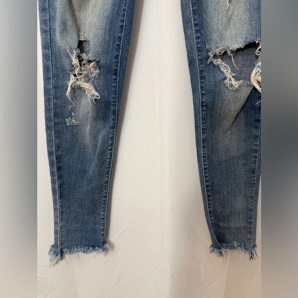 KanCan High Rise Destroyed Stretchy Skinny Ankle Jeans With Raw Hem Size 25 - Picture 2 of 9